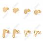 16Pcs 4 Styles 201 Stainless Steel Stud Earring Findings with Hole, 304 Stainless Steel Pins and Ear Nuts