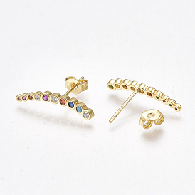 Brass Micro Pave Cubic Zirconia(Random Mixed Color) Ear Studs, with Ear Nuts