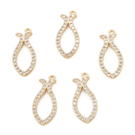 Brass Micro Pave Cubic Zirconia Pendant, Long-Lasting Plated, Fish