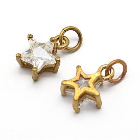 Brass Pendants, Micro Pave Grade AAA Cubic Zirconia, Star Charms, Nickel Free