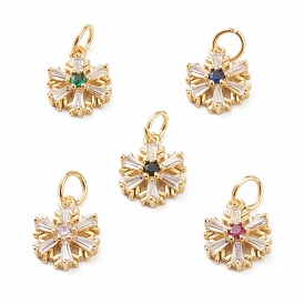 Brass Micro Pave Cubic Zirconia Pendants, with Jump Rings, Real 18K Gold Plated, Long-Lasting Plated, Snowflake