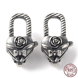 925 застежки-когти из таиландского стерлингового серебра, Сердце со цветками , с печатью 925