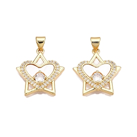 Латунные микропаве прозрачные подвески с фианитом, без кадмия и без свинца, с оболочкой, звезды и сердечки