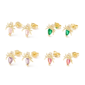 Brass Micro Pave Cubic Zirconia Stud Earring, 
Real 18K Gold Plated, Spider