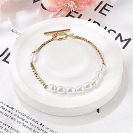 304 браслеты из нержавеющей стали с цепочками Boston Link для женщин, с бусиной из искусственного жемчуга