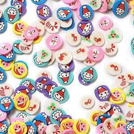 Christmas Theme Handmade Polymer Clay Cabochons, for Nail Art Decoration, Flat Round with Mixed Pattern