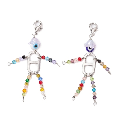 Круглые бусины ручной работы в стиле лэмпворк от сглаза с имитацией австрийских хрустальных бусин и 201 звеньями из нержавеющей стали и застежками-лобстерами из цинкового сплава