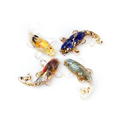 Resin Home Display Decorations, with Gemstone Chips and Gold Foil Inside, Fish