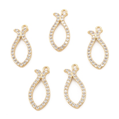 Brass Micro Pave Cubic Zirconia Pendant, Long-Lasting Plated, Fish