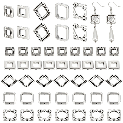 125 шт. 5 стили тибетского стиля оправа из бисера из сплава, Прямоугольник и квадрат