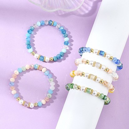 Браслеты из стекла с цветным покрытием и жемчужных бусин из ракушек, эластичные браслеты для женщин, рондель