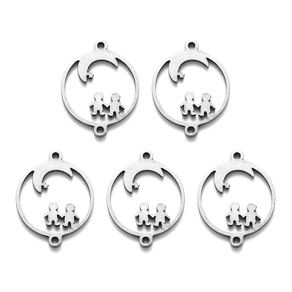 201 Stainless Steel Links Connector, Laser Cut, Flat Round with Moon & Children