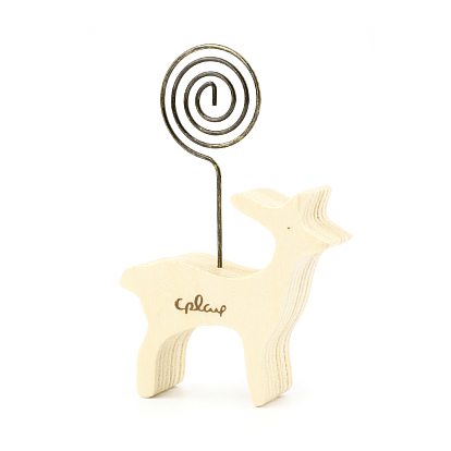 Wood Name Card Holder, Photo Memo Holders, with Iron Swirl Wire Clip, for Baby Shower, Wedding, Birthday Party Table Number Sign, Deer, Antique Bronze