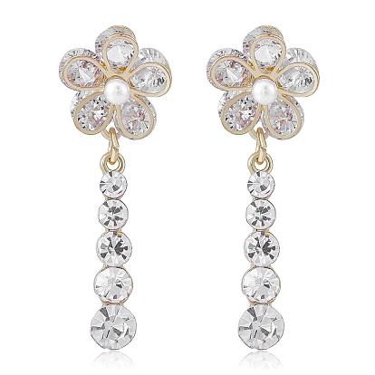 Flower Dangle Drop Stud Earrings Cubic Zirconia Crystal Rhinestone Pearl Flower Drop Earrings Party Christmas Wedding Jewelry Gifts for Women