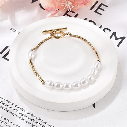 304 браслеты из нержавеющей стали с цепочками Boston Link для женщин, с бусиной из искусственного жемчуга