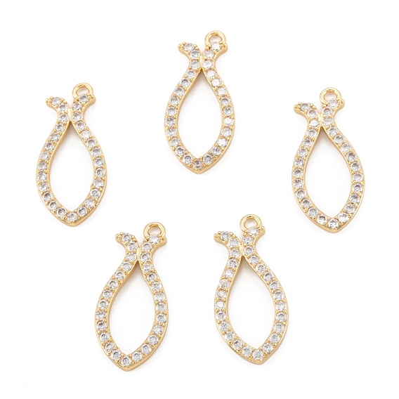 Brass Micro Pave Cubic Zirconia Pendant, Long-Lasting Plated, Fish