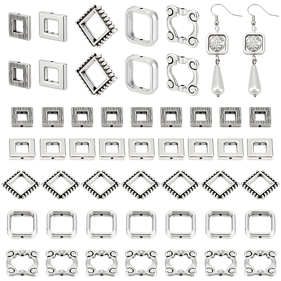 125 шт. 5 стили тибетского стиля оправа из бисера из сплава, Прямоугольник и квадрат