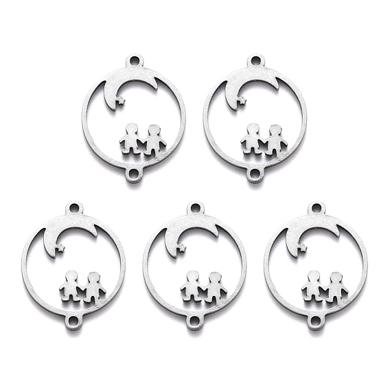 201 Stainless Steel Links Connector, Laser Cut, Flat Round with Moon & Children