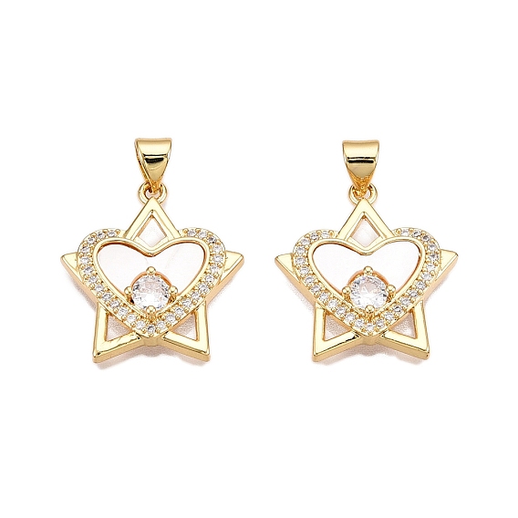 Латунные микропаве прозрачные подвески с фианитом, без кадмия и без свинца, с оболочкой, звезды и сердечки