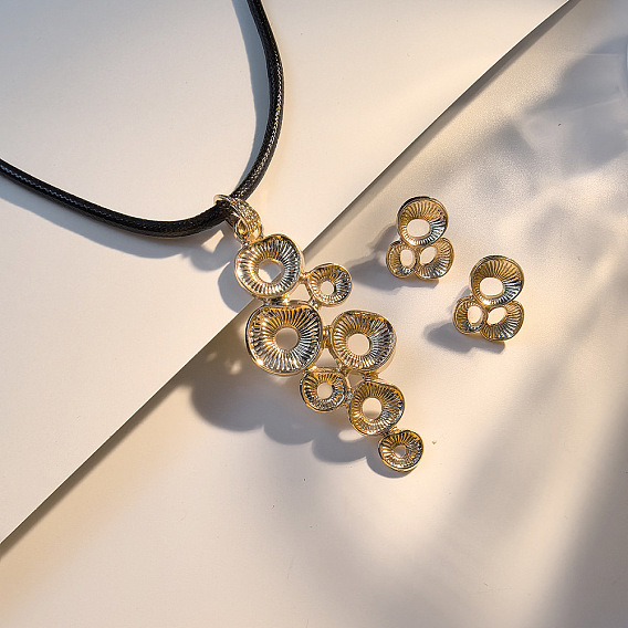 Ожерелья и серьги-гвоздики из цинкового сплава с имитацией кожи и листьями лотоса