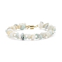 Bracelet perlé éclats de pierre naturelle avec perle coquillage, bracelet enroulé en fil de laiton avec fermoirs magnétiques pour femme