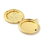 Rack Plating Brass Locket Pendants, Photo Frame Charms for Necklaces, Long-Lasting Plated, Flat Round with Flower Charm
