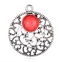 Flat Round Alloy Pendants, with Synthetic Turquoise Gemstones, 31x28x6mm, Hole: 3mm