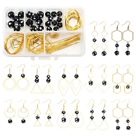 Ensembles de fabrication de boucles d'oreilles de style géométrique DIY sunnyclue, y compris les anneaux de liaison en alliage, maillons en laiton et crochets pour boucles d'oreilles, perles de lampwork rondes à pois à la main