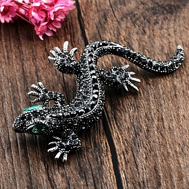 Gecko Rhinestone Brooch Pin, Alloy Badge for Backpack Clothes