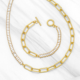 OT Cold Wind OT Buckle Necklace Bracelet Set - Hip-hop Street Thick Chain Clavicle Chain NKB029