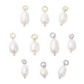 Подвески из натурального культивированного пресноводного жемчуга и риса, с 304 кольцами из нержавеющей стали, цвет морской раковины