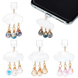 4шт пластиковые мобильные пылезащитные заглушки, с акриловыми и стеклянными подвесками, облако со слезой, золотые