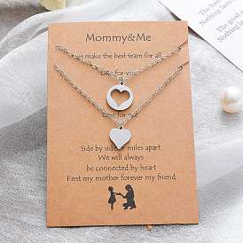 Stainless Steel Heart Card Necklace Set - Fashionable Mother-Daughter Sweater Chain Duo