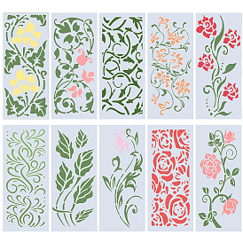 PET Plastic Drawing Painting Stencils Templates, Rectangle with Flower Pattern