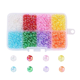 8 Colors Eco-Friendly Transparent Acrylic Beads, AB Color, Round