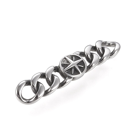 304 Stainless Steel Links Connectors, Curb Chains Shape, For Leather Cord Bracelets Jewelry Making, Flat Round with Star