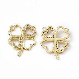 Brass Micro Pave Clear Cubic Zirconia Pendants, Clover Charms