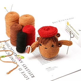 DIY Potato Doll Display Decoration Crochet Kit, Including Manual Booklet, Wool Yarn, Needle, Fiber Filler, Support Wire, Random Color Crochet Hook & Stitch Marker