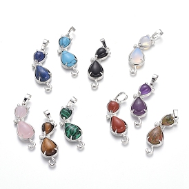 Gemstone Kitten Pendants, with Platinum Tone Brass Findings, Cat with Bowknot Shape