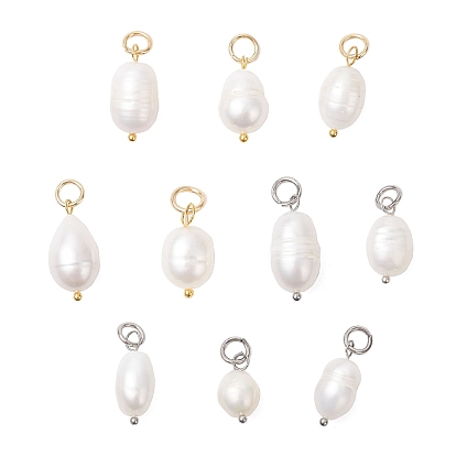 Подвески из натурального культивированного пресноводного жемчуга и риса, с 304 кольцами из нержавеющей стали, цвет морской раковины