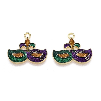 Подвески из сплава с эмалью и блестками на тему карнавала/марди гра, карнавальная тема, без свинца и без кадмия, золотые, маска/флер де лилия/шапка-очарование