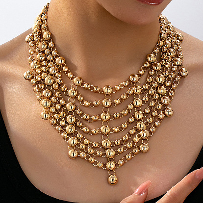 Ожерелья из круглых бусин из сплава, многорядные