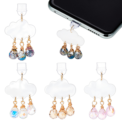 4шт пластиковые мобильные пылезащитные заглушки, с акриловыми и стеклянными подвесками, облако со слезой, золотые
