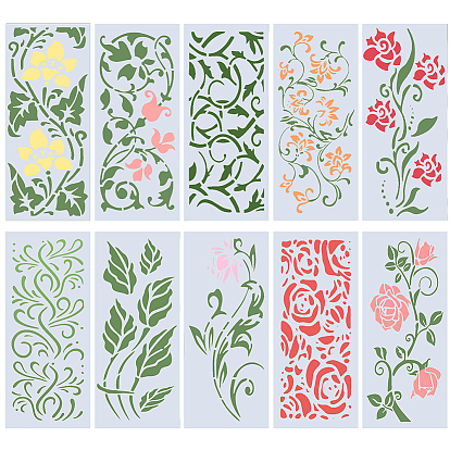 PET Plastic Drawing Painting Stencils Templates, Rectangle with Flower Pattern