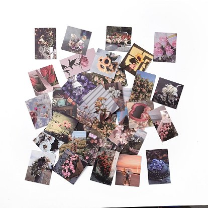 52 Ensemble d'étiquettes autocollantes en papier à motif de fleurs rectangulaires, autocollants d'étiquette adhésive, pour valise et planche à roulettes et décor de réfrigérateur