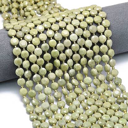 Бусы из натурального алашанского агата, граненый шестиугольный разрез, плоско-круглые, с бисером