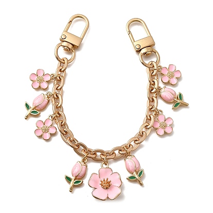 Цепи из цинкового сплава с подвеской в виде розового цветка и декоративными цепочками, с поворотными застежками