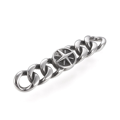 304 Stainless Steel Links Connectors, Curb Chains Shape, For Leather Cord Bracelets Jewelry Making, Flat Round with Star