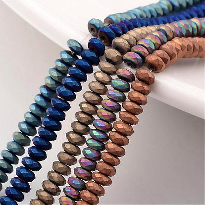 Electroplate Non-magnetic Synthetic Hematite Bead Strands, Frosted, Rondelle