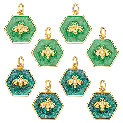 8 шт. 2 стили стойка покрытие латунь эмаль подвески, с целью перехода в кольце, реальный 18 k позолоченный, шестиугольник с пчелой